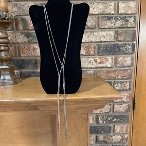 Dainty Rhinestone Silvertone and Bronzetone lariat necklaces